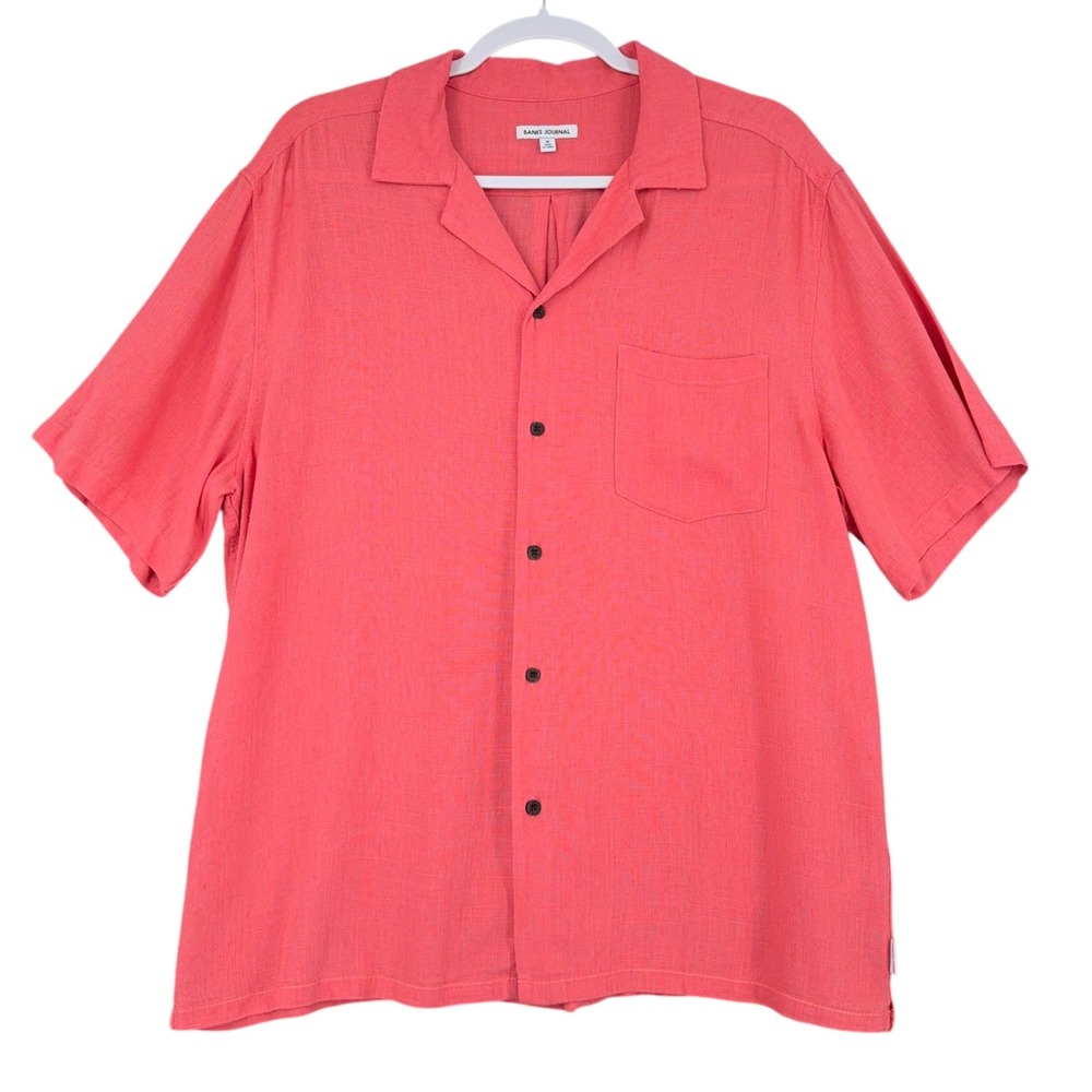 BANKS JOURNAL Men's‎ Coral Linen Blend Short Sleeve Camp Shirt Size M